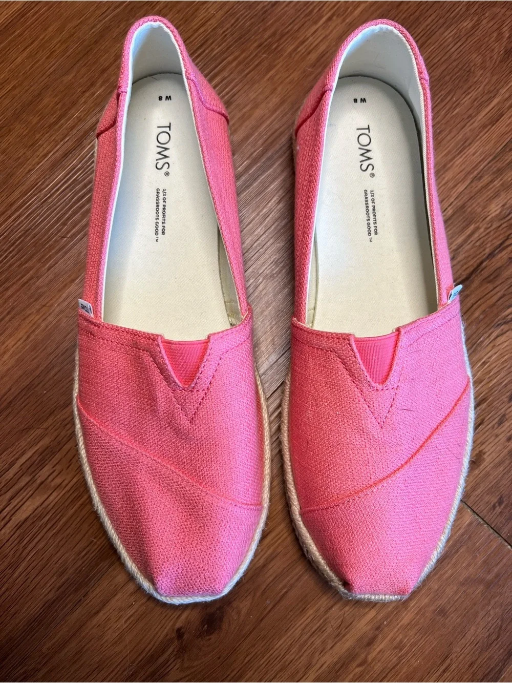 Toms Alpargata Size 8 Peach Textured Woven Rope Espadrille Slip on  New